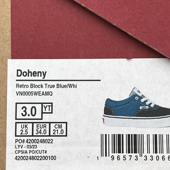 Vans Doheny Youth Boys Casual Canvas Sneakers Size 3-5 Blue/ Black Lace up Shoes - Picture 11 of 16